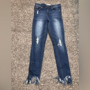 High line Collective Frayed Zipper Ankle Jeans